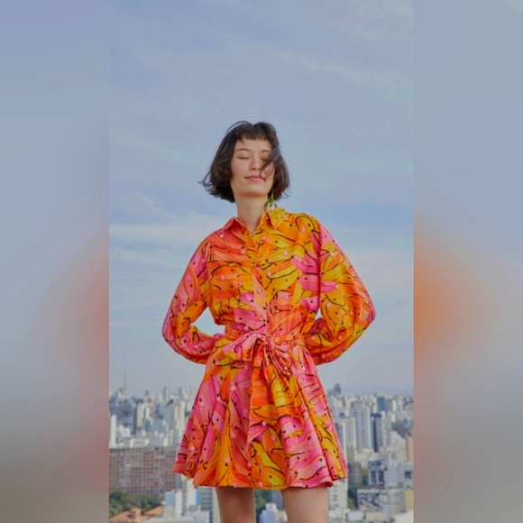 FARM RIO PINK OMBRE BANANAS MINI DRESS Size L - Picture 2 of 6